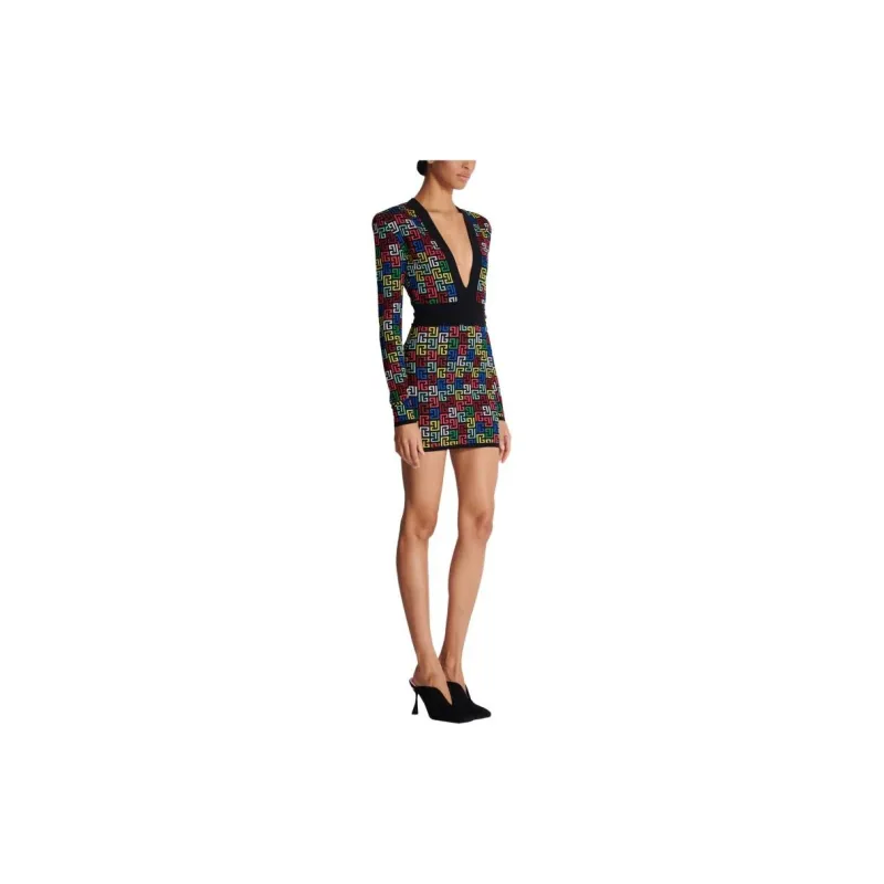 BALMAIN Patterned Long Sleeve Dress-3