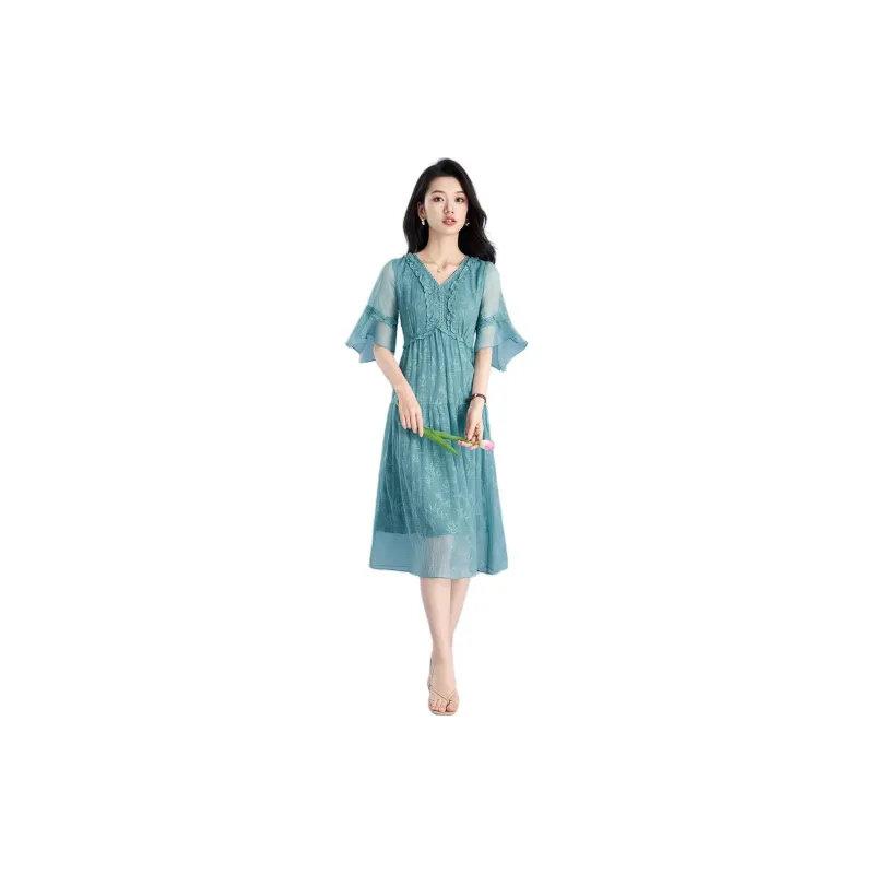 Mylan Short Sleeved Dresses Women's Blue-4