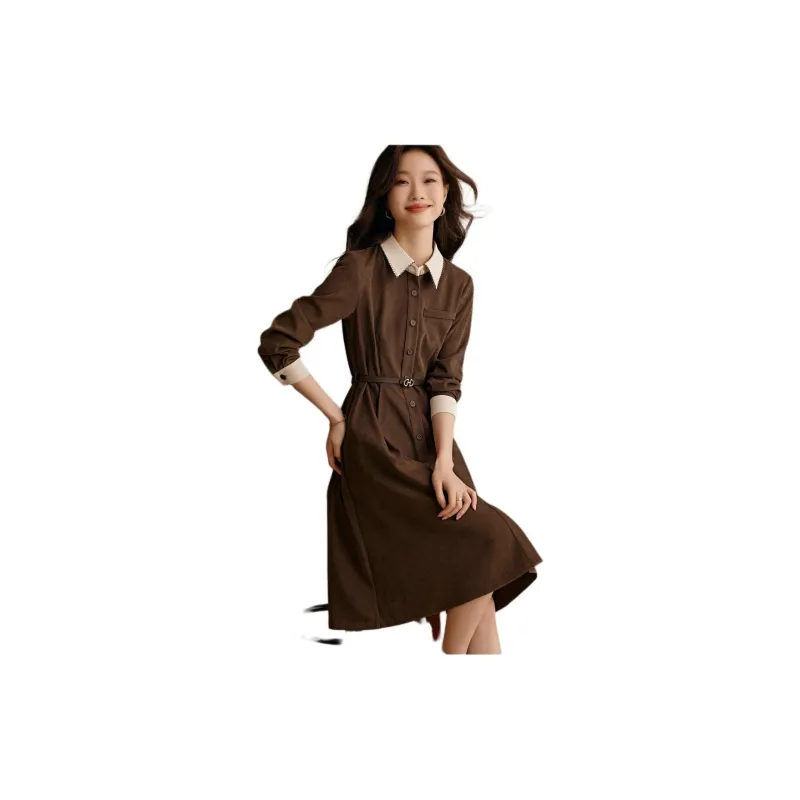 Mo Han Yi Mei Long Sleeved Dresses Women's Coffee-4