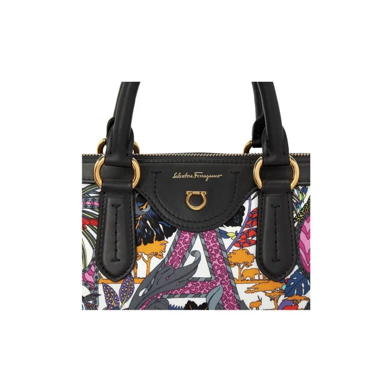 FERRAGAMO Nylon Shoulder Bag Crossbody Bag Handbag Medium Size Women's Black & Multicolor-9