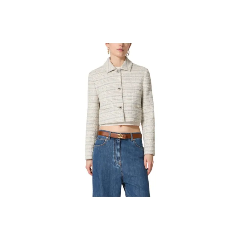 Valentino Buttoned Straight Hem Tweed Jacket-1