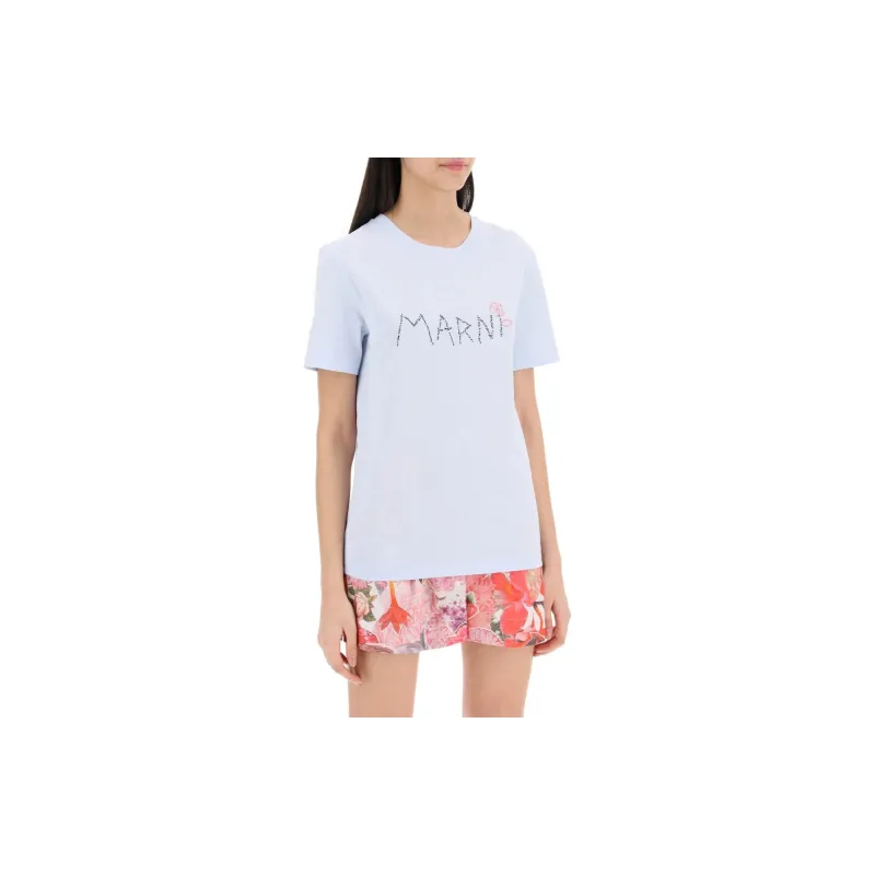 MARNI Hand Embroidered Logo T Shirt 'Light Blue'-3