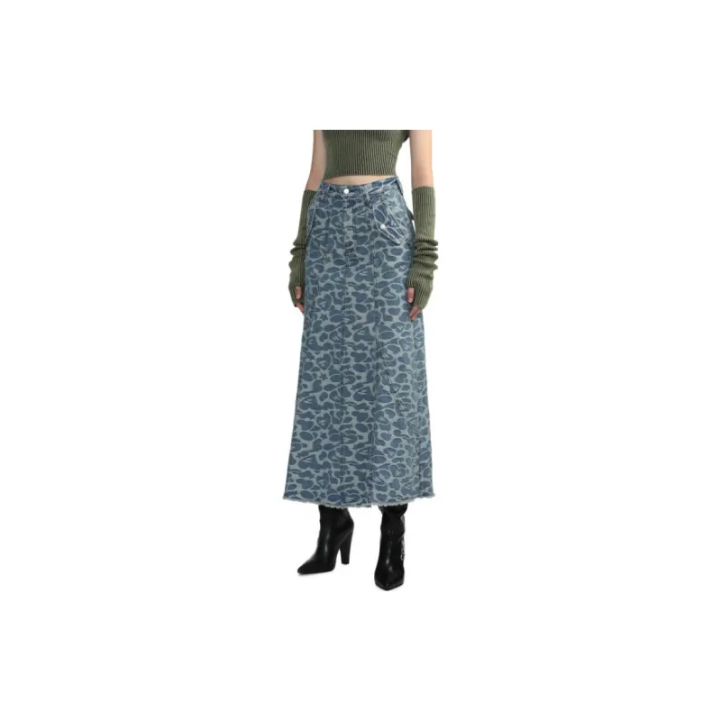 Bape Pattern Denim Long Skirt Light Indigo-3