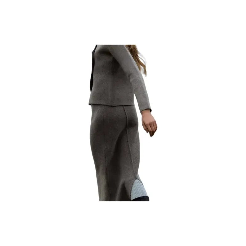 ZARA Knit Long Skirts Women's Gray-3