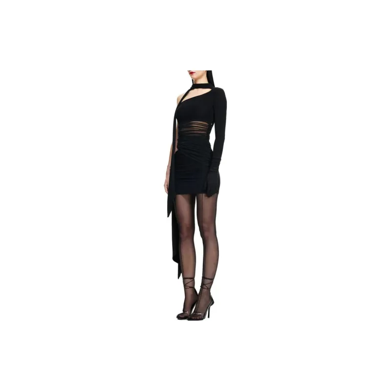 Mugler H&M Knot Detail One Shoulder Dress Black-3
