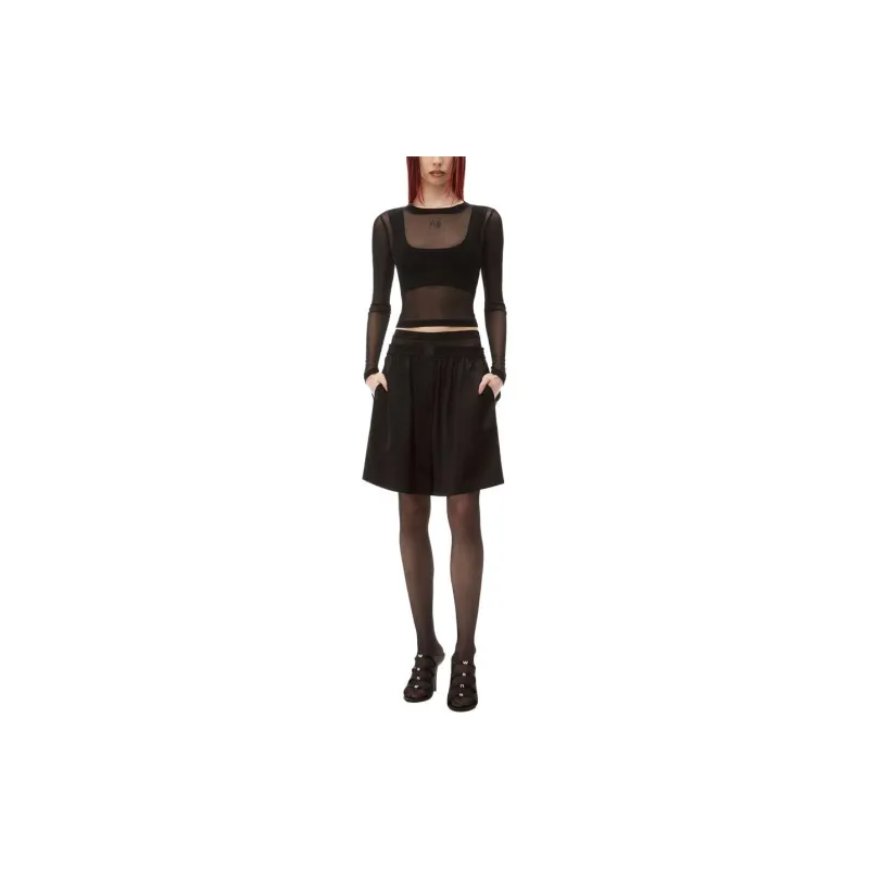 Alexander Wang Long Sleeve Top In Gauzy Mesh Black-3