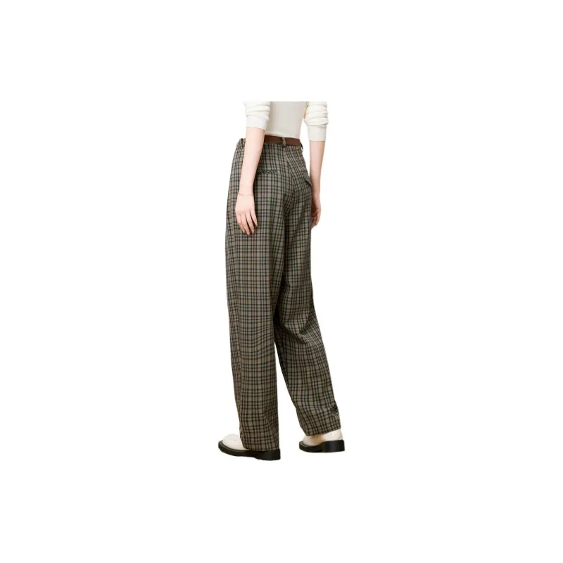 FENHONGMALI Casual Pants Women's Coffee Plaid-2
