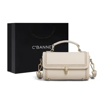 C°BANNER Split Cow Leather With Synthetic Leather One Shoulder Handbag Small Size Women's White