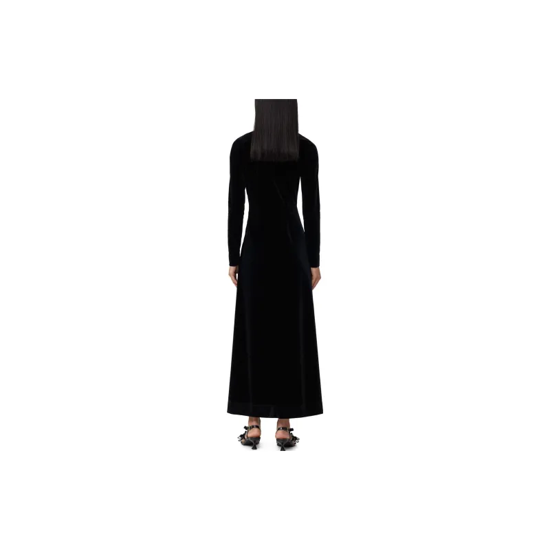 GANNI Velvet Jersey Twist Long Dress Long Sleeved Dress Women's Black-3