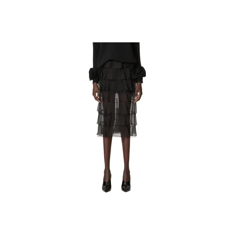 Valentino Ruffled Chiffon Midi Skirt-1