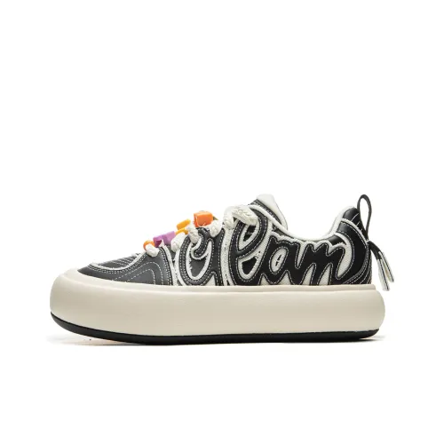LiNing Puff Platform Wear Resistant Slip Resistant Cushioning Low Top Skateboard Shoes Women's Black Beige