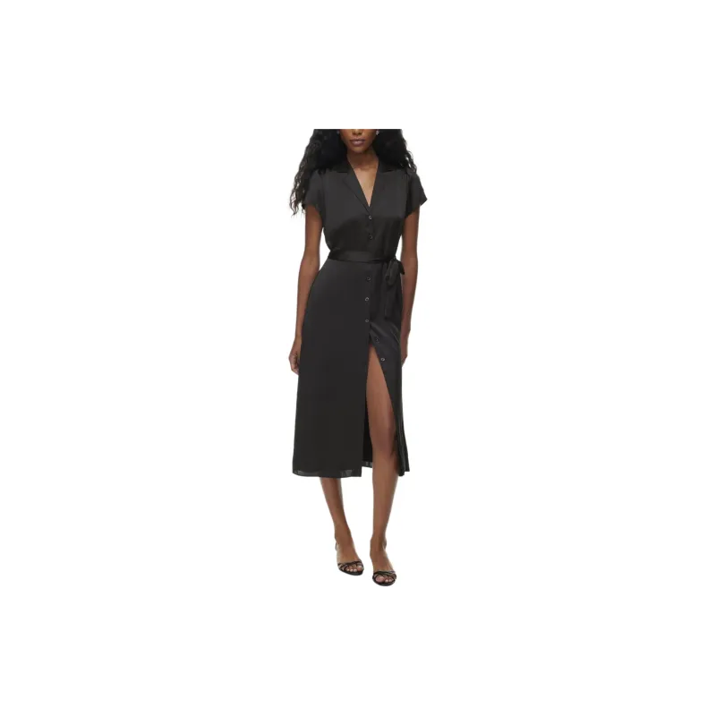 ARITZIA Wilfred Shirt Satin Dress Short-Sleeved Dresses Women's BLACK/Black-2