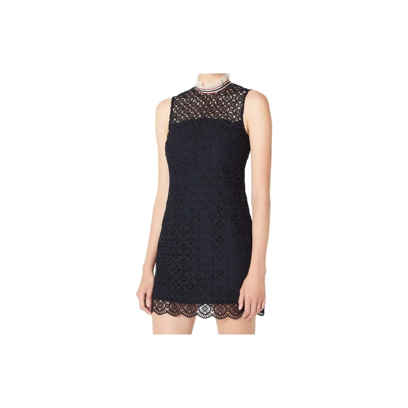 Sandro A Lace Dress With Braids At The Neckline Sleeveless Dress Women's DARK NAVY/Dark Marine Blue-1