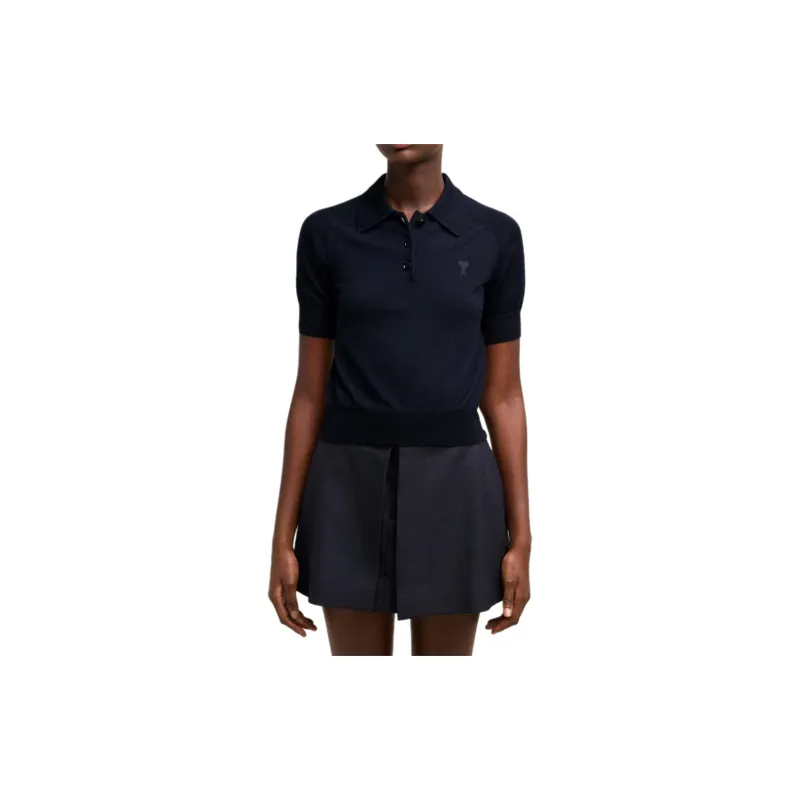 AMIPARIS Ami De Coeur Logo Embroidered Ribbed Polo Top-2