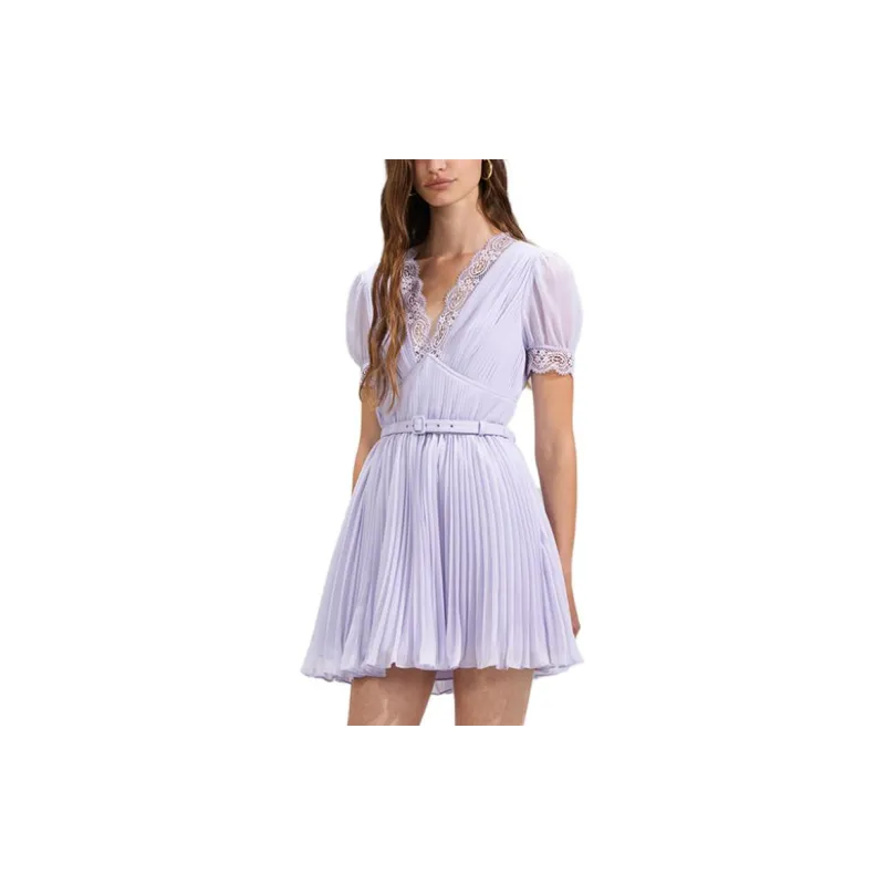 Self portrait Short Sleeved Dresses Women's Purple-2