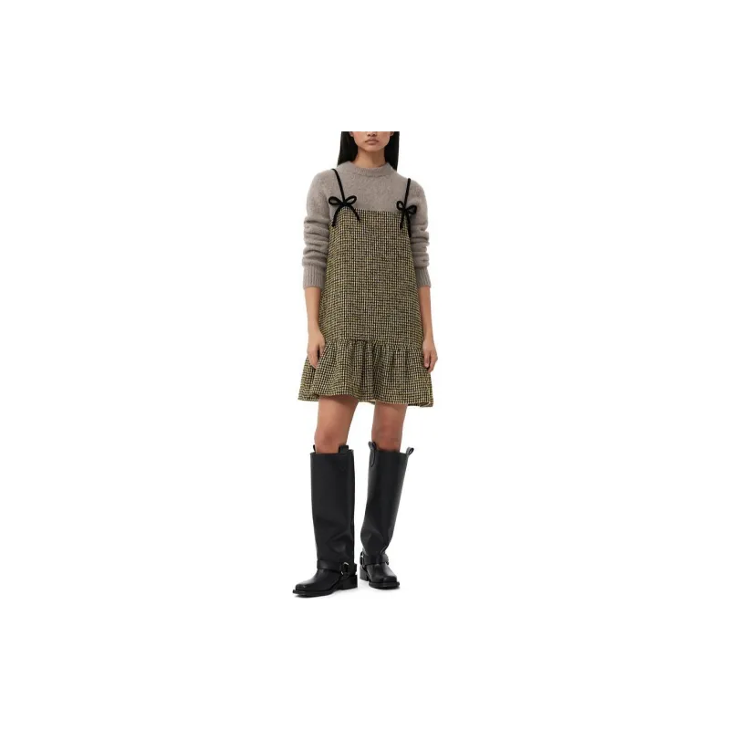 GANNI Sleeveless Houndstooth Minidress-2