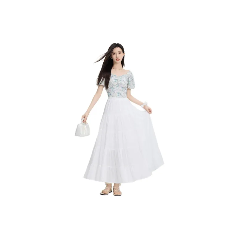 PZGE Casual Long Skirts Women's White-4