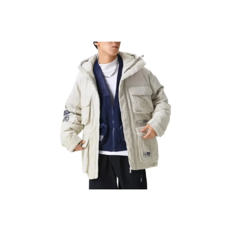 LiNing Sports Trend Series Down Jacket Winter Men's Seed Yellow Gray-2