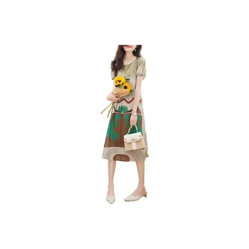 Mo Han Yi Mei Short Sleeved Dresses Women's Multicolor-1