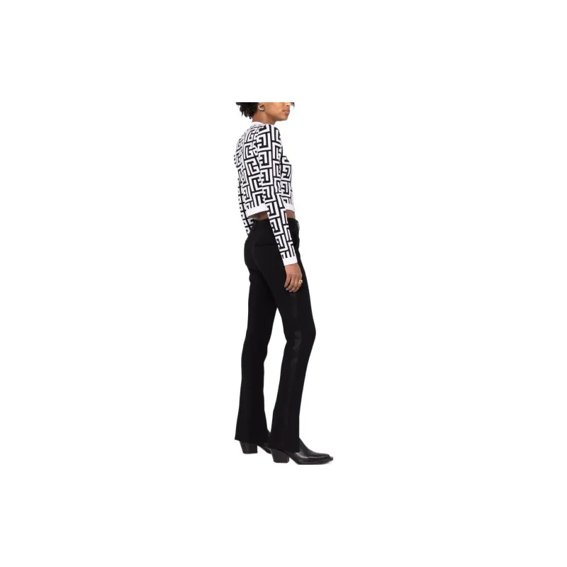 BALMAIN Monogram Knit Cropped Cardigan 'Black/White'-3