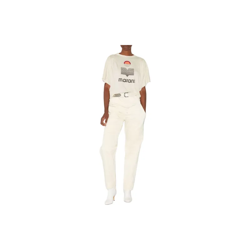 ISABEL MARANT ETOILE Drop Shoulder Sleeve T Shirt Women's Beige-2