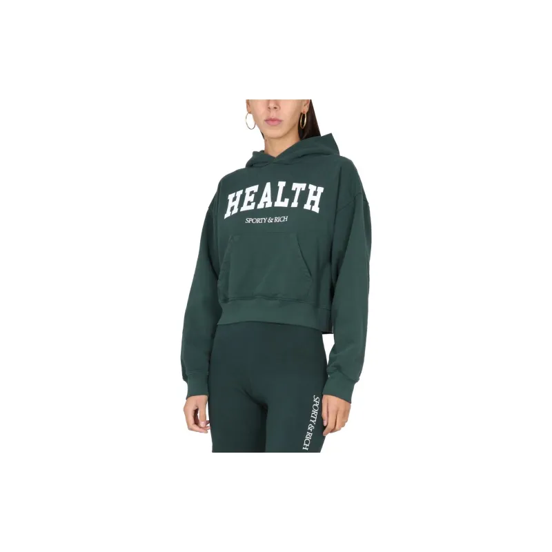 SPORTY & RICH Logo Printed Cropped Hoodie-3