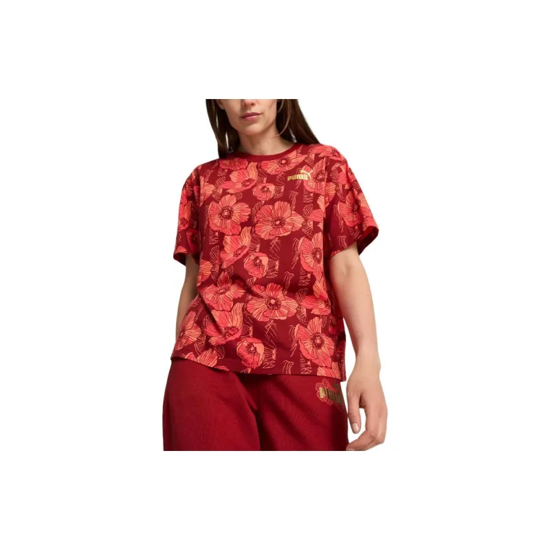 PUMA ESS +graphic T Shirt Women's Dark Red-2