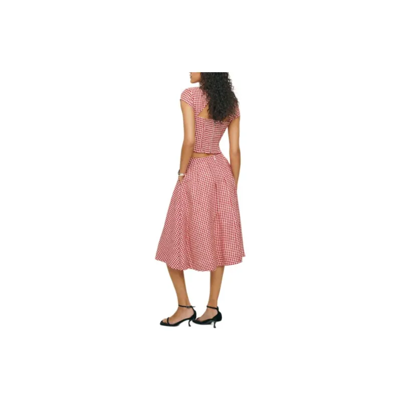 REFORMATION Savannah Linen Two Piece Skirt Set Women's Tomato Color-1