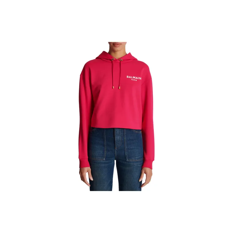 BALMAIN Logo flocked Cropped Hoodie-4