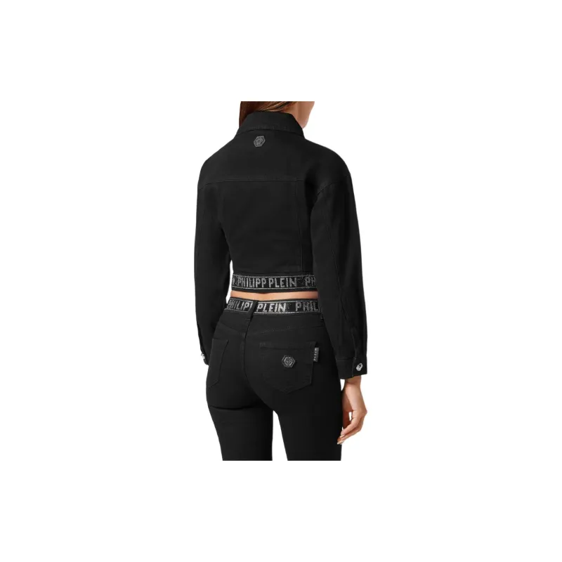 PHILIPP PLEIN Crystal Cropped Denim Jacket-2