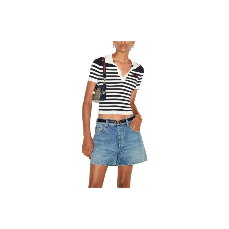 GUCCI Logo intarsia Knitted Polo Top-4