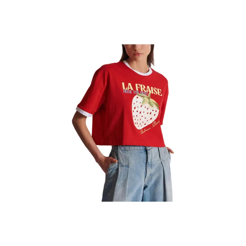 BALMAIN Strawberry Print Cropped T shirt-4