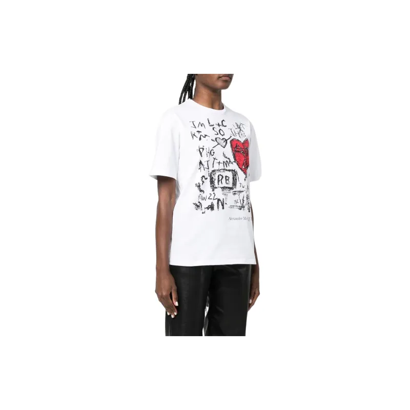 Alexander McQueen SS22 Drop Shoulder Sleeve T Shirt Women's White-3