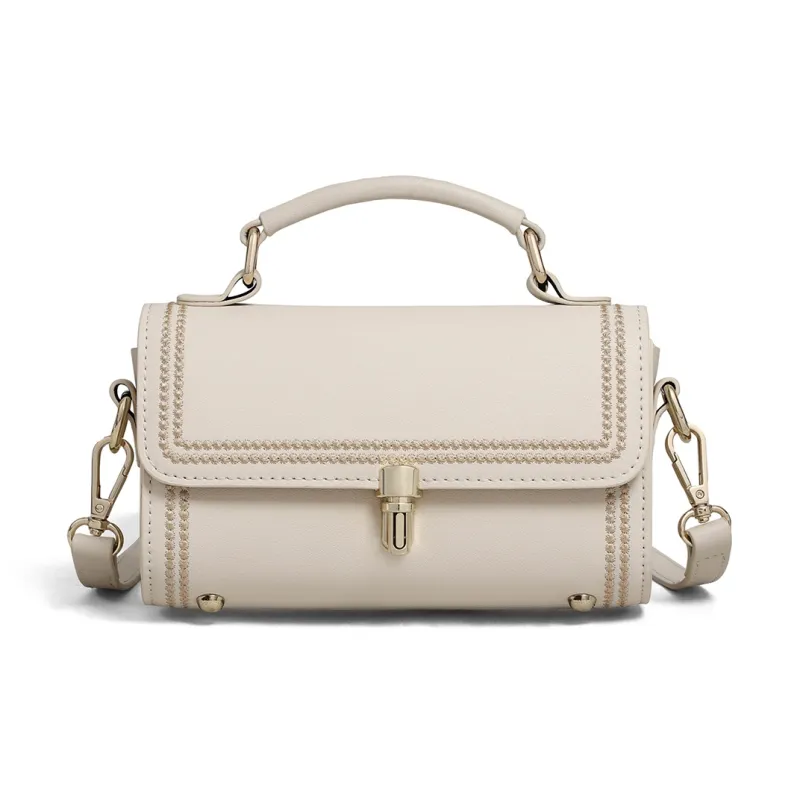 C°BANNER Split Cow Leather With Synthetic Leather One Shoulder Handbag Small Size Women's White-3