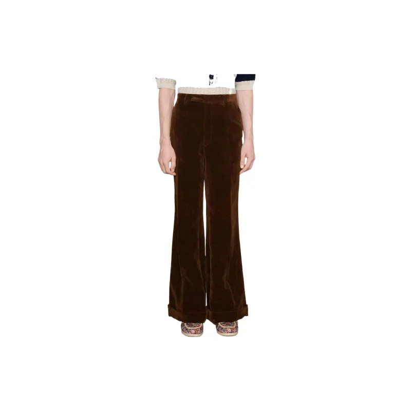 GUCCI Velvet Flared Leg Pants Brown-2