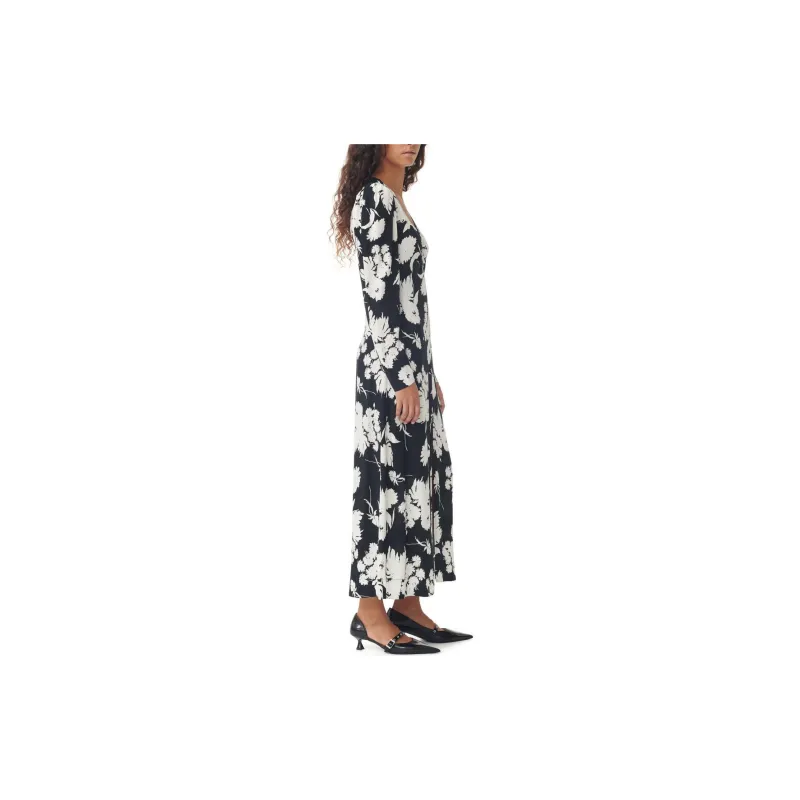 GANNI V Neck Floral Printed Midi Dress-4