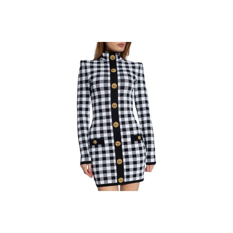BALMAIN Gingham Fine Knit Dress-3