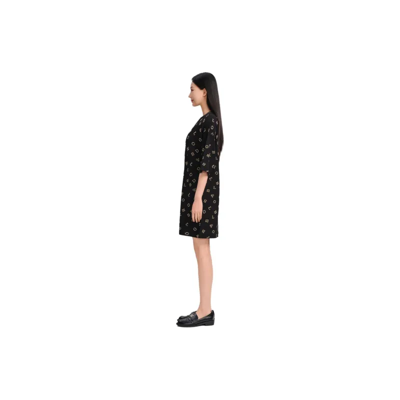 Blood Glitter Short-Sleeved Dresses Women's Black Floral-3