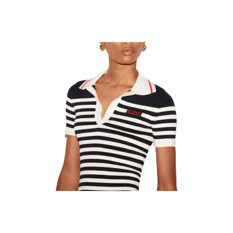 GUCCI Logo intarsia Knitted Polo Top-5