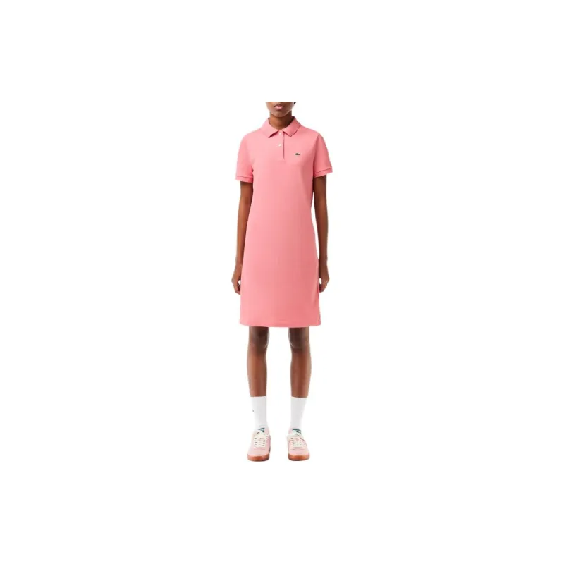 LACOSTE Short Sleeved Dress Women's Pink-3