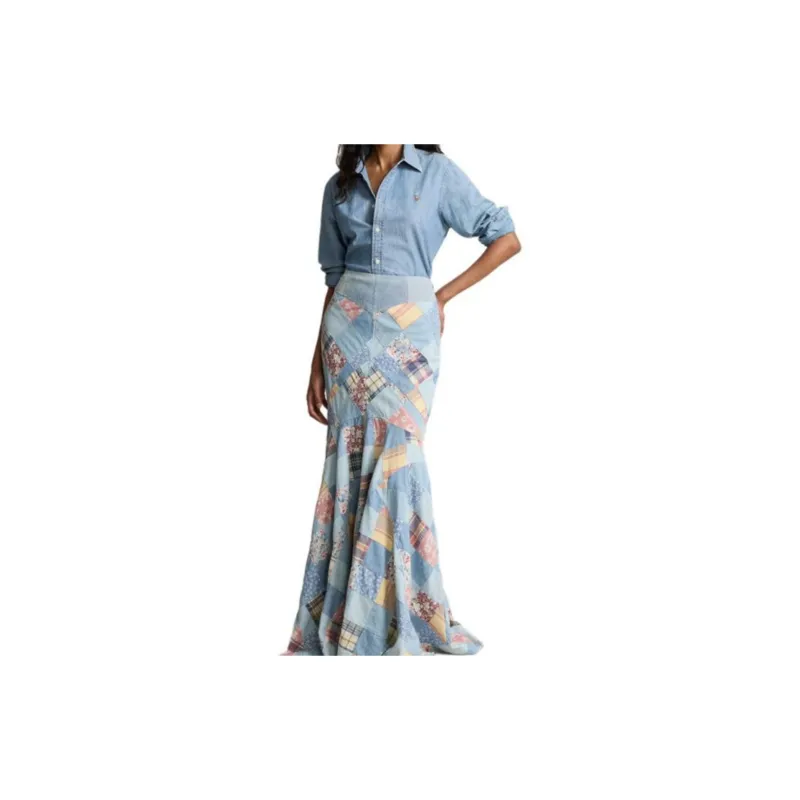 Polo Ralph Lauren Patchwork Chambray Maxi Skirt-1
