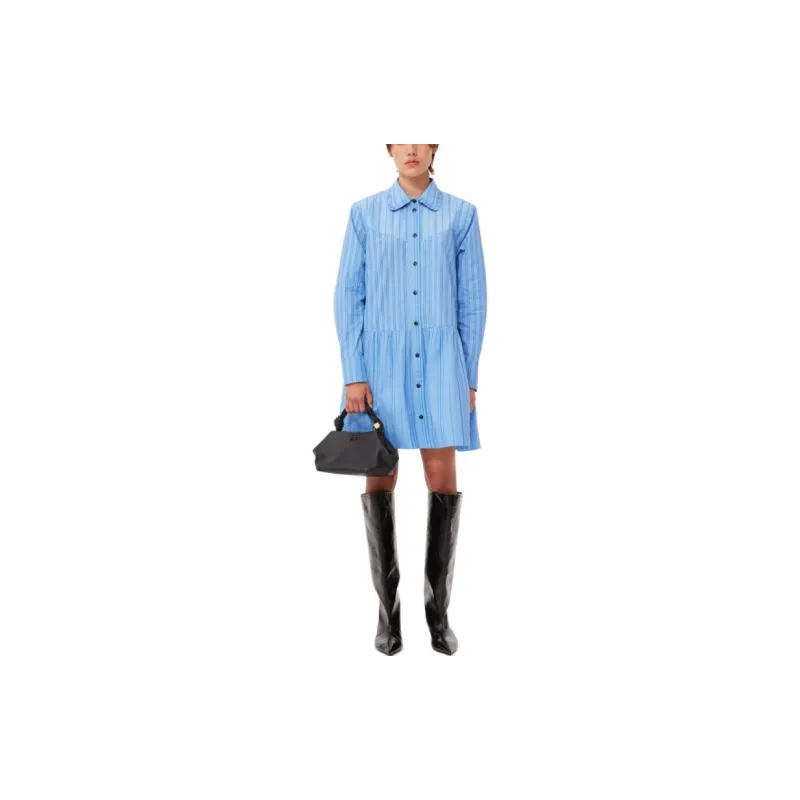 GANNI Long Sleeved Dresses Women's Silver Lake Blue-2