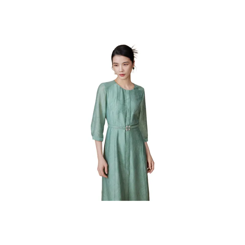 BBLLUUEE Long Sleeved Dress Women's Teal Green-3