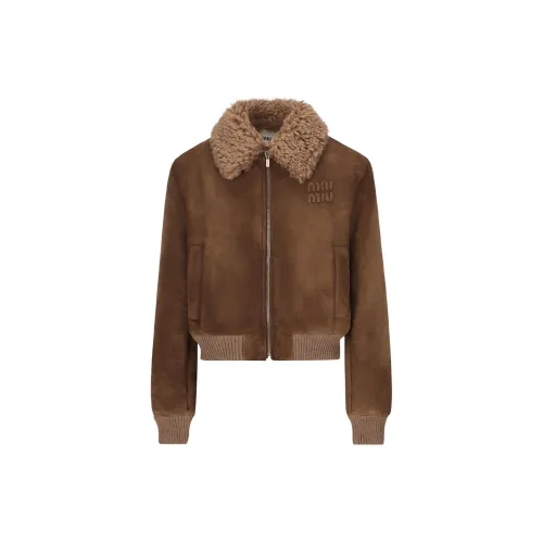 MIU MIU Leather Jackets Women's Brown