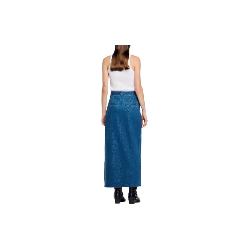 Sandro Rhinestone embellished Denim Skirt-2