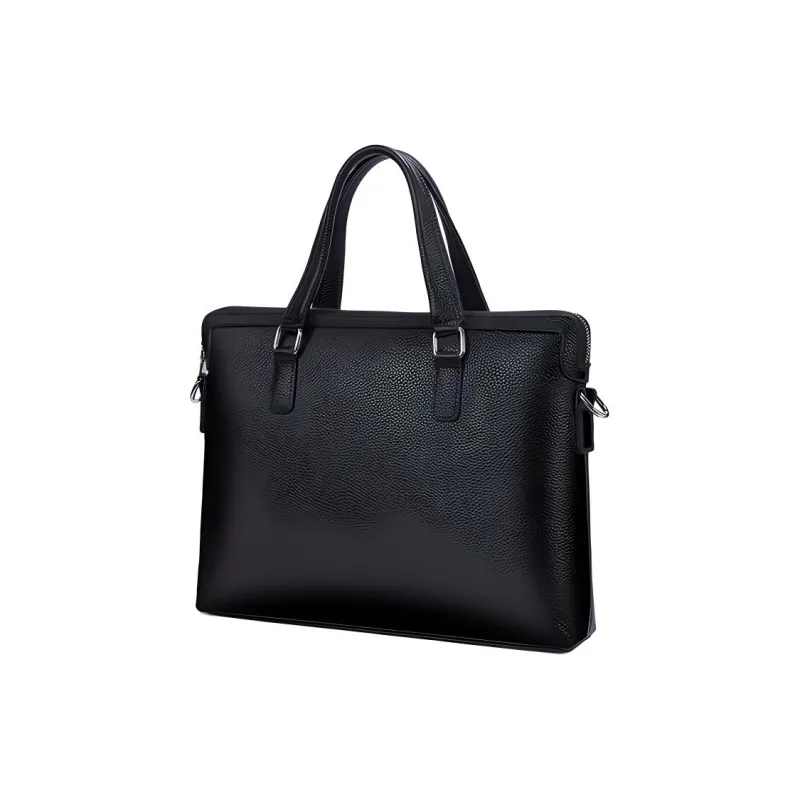 Old Man's Head Top Grain Cow Leather Briefcase Handbag Shoulder Bag Regular Men's Black-3