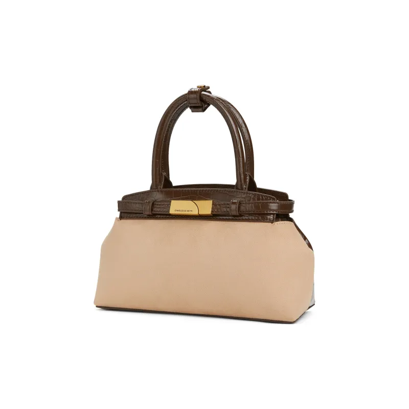 CHARLES&KEITH PU, Textile Mixture Handbag Medium Size Women's Composite Color Multi-1
