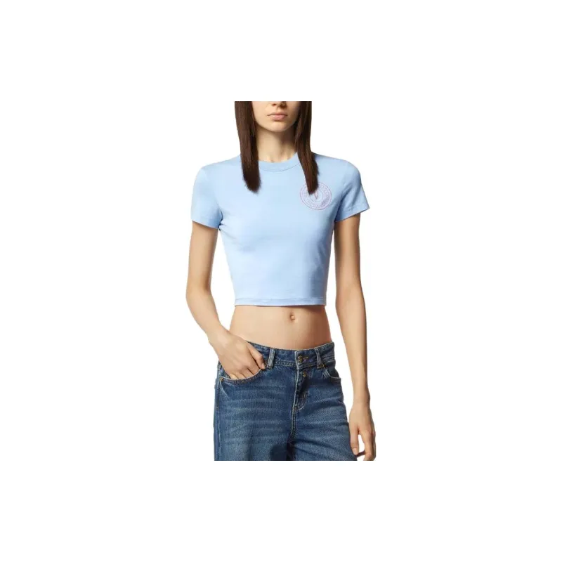 VERSACE JEANS COUTURE Glitter logo Cropped Cotton T shirt-2