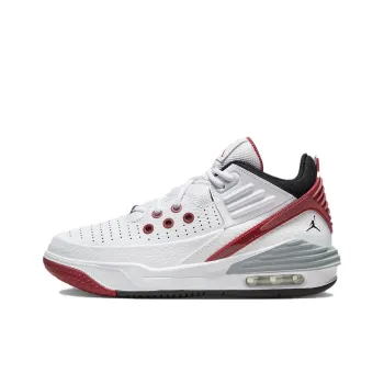 Jordan Max Aura 5 Cushioning, Wear Resistant Low Top Children's Basketball Shoes White Red Teenagers