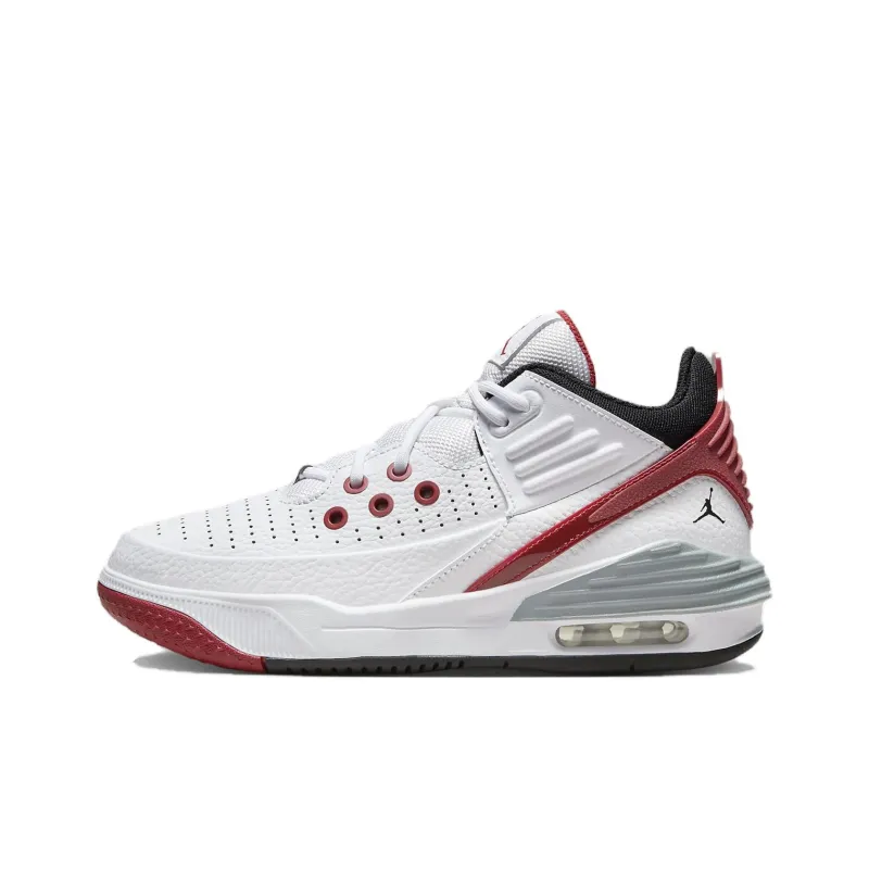 Jordan Max Aura 5 Cushioning, Wear Resistant Low Top Children's Basketball Shoes White Red Teenagers-0